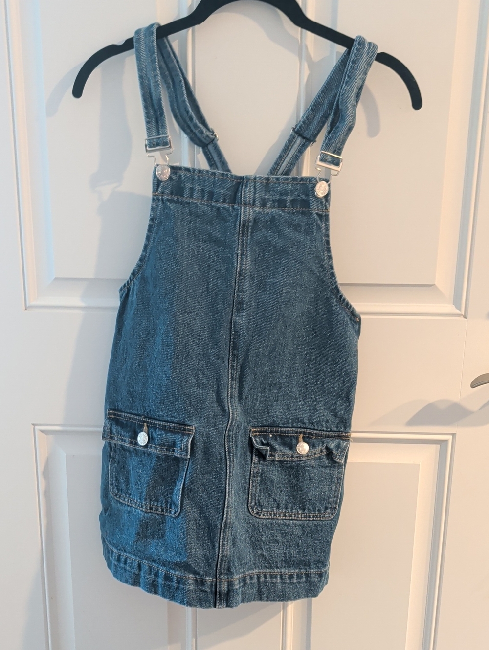 Edikted Blue Denim Overall Dress with Front Flap Pockets Size XS